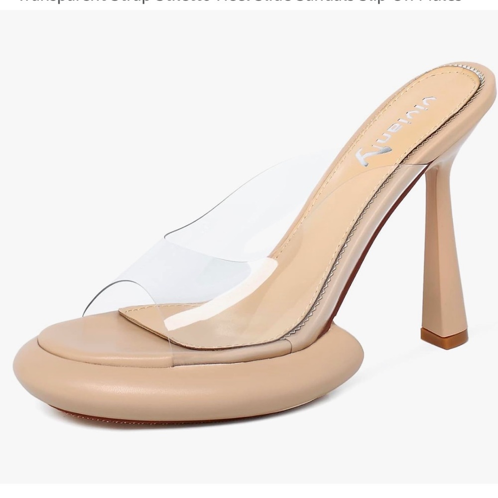 Clear Platform Round Open Toe Transparent Strap Heel Slide Sandals NIB Size 9